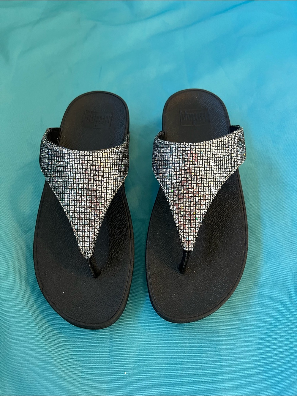 Fitflop Black Crystal-Thong Sandals - size 7